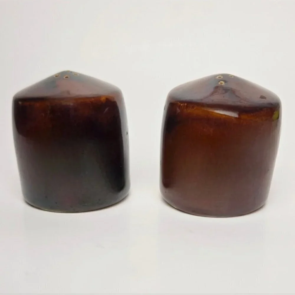 Vintage Hall Brown Drip Glaze Salt and Pepper Shakers USA Mid Century